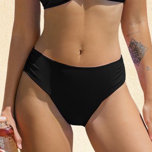 Women's Mid Waist Bikini Bottoms with Ruching Details - Cupshe - 1 of 4