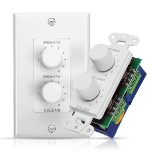 Pyle In-Wall Dual Knob Independent Volume Control Plate for Right and Left Speaker Channels, 120 Watt - 1 of 4