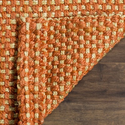 Rust and Natural Hand-Knotted Jute Runner Rug, 2'3" x 8'