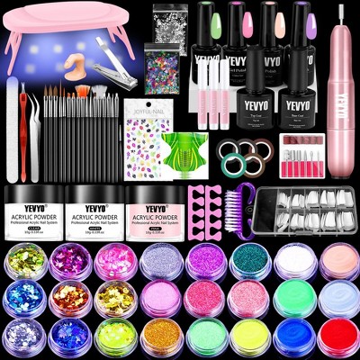 YEVYO Acrylic Nail Kit for Beginners with 4 Colors Gel Polish Kit with 24 Colors of Glitter Powder and Sequins