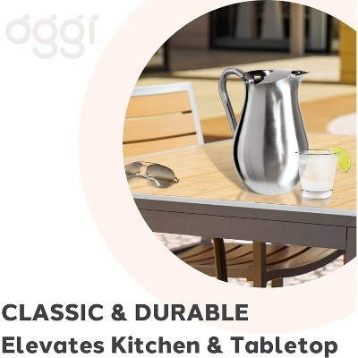 68 oz Silver Stainless Steel Beverage Pitcher with Ice Guard