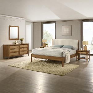 Roundhill Furniture Vichy 5-Piece Bedroom Set with Upholstered Queen Bed, Chest, Dresser, Mirror, and 2 Nightstands - 1 of 4