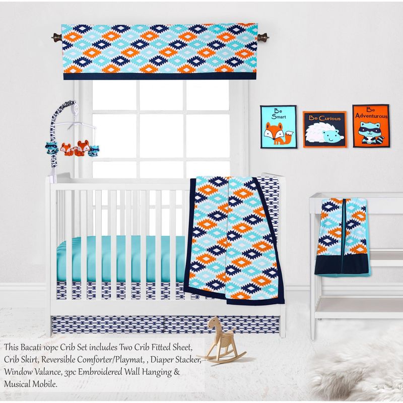 Bacati - Aztec Print Liam Aqua Orange Navy 10 pc Crib Bedding Set with 2 Crib Fitted Sheets, 4 of 12