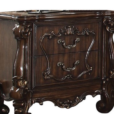 Versailles Cherry Oak 2-Drawer Nightstand with Scrolled Legs