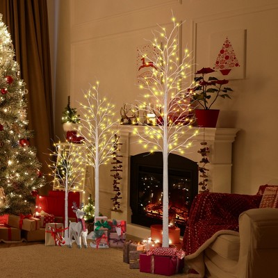 DR.Planzen Artificial Trees, 3-Pack LED Lighted White Birch Trees, 8ft 6ft 4ft Faux Trees, Perfect Artificial Christmas Trees for Home Party Decor