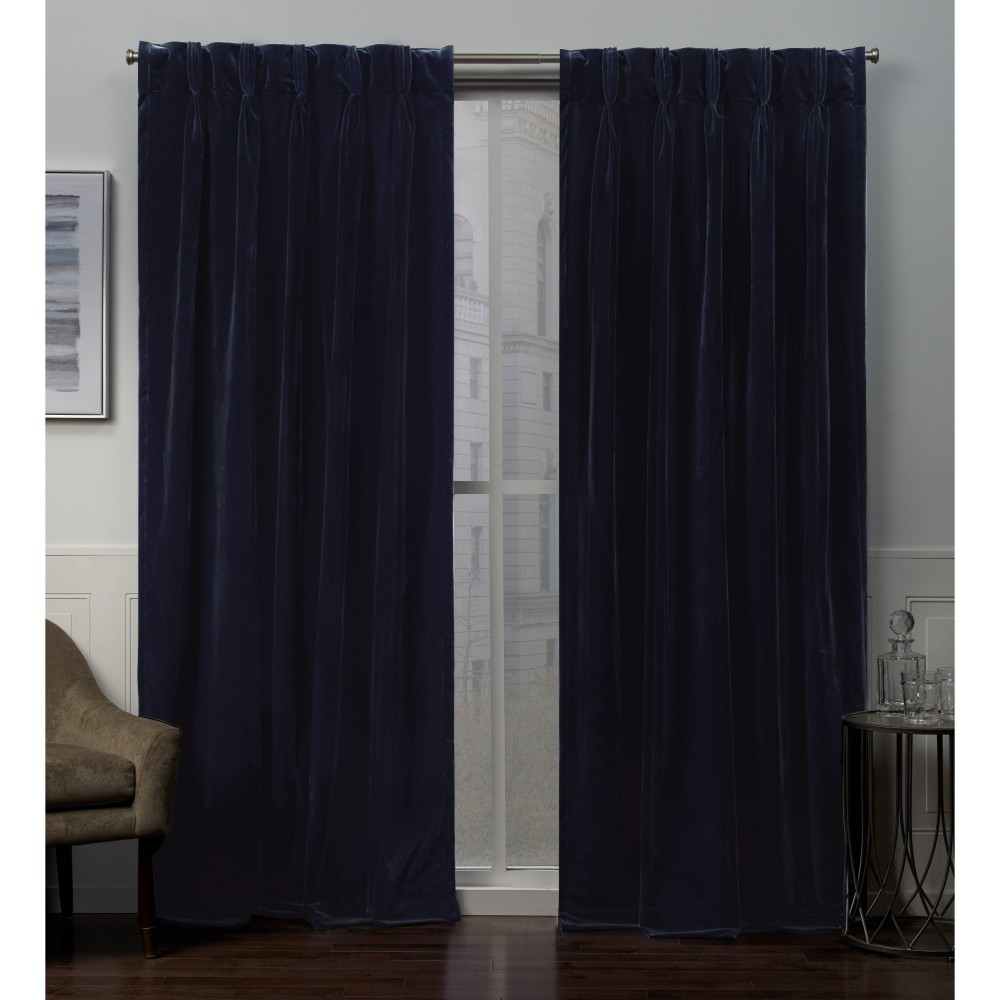 Photos - Curtains & Drapes Set of 2  Velvet Heavyweight Pinch Pleat Top Curtain Panel Navy (84"x54")