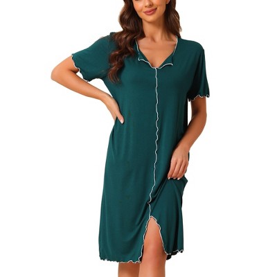 cheibear Women's Ruffled V-Neck Short Sleeve Pullover Pajama Midi Nightgown