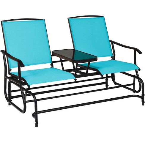 Costway 2 person patio double glider loveseat rocking with center best sale table