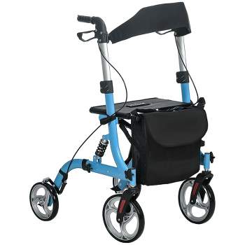 HOMCOM Rollator Walker with Seat and Backrest, Height Adjustable Aluminum Rolling Walker with 10'' Front Wheels, Storage Bag, 300lb Capacity, Blue
