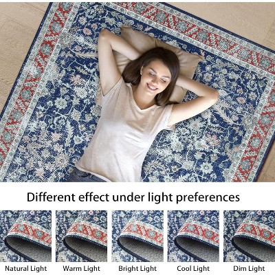 Vintage Detailed Floral Pattern Non Slip Washable Rug Thin Low Pile Indoor Carpet Fit for Living Room, Bathroom, Bedroom