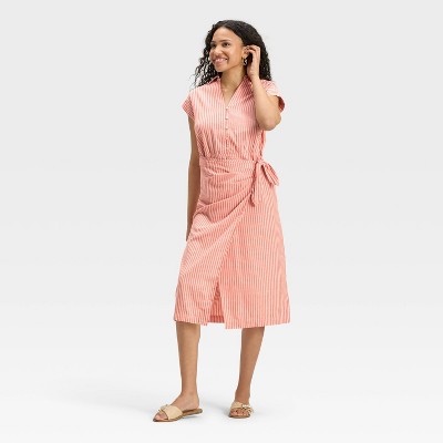 Women's Short Sleeve Wrap Waist Midi Shirtdress - Universal Thread™