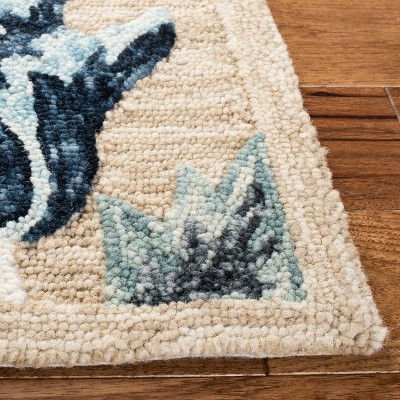 Handmade Blue Floral Wool Tufted Square Rug
