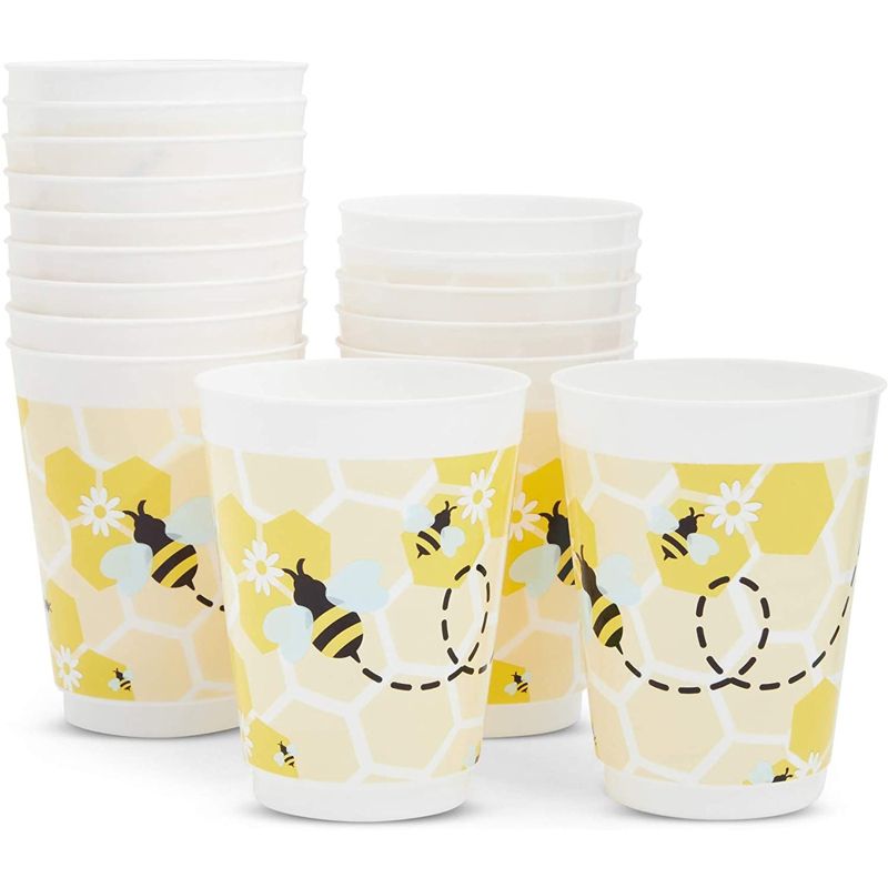 Blue Panda 16 Packs Reusable Plastic Bumble Bee Baby Shower Party Supplies Disposable Cups, 1 of 8