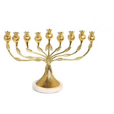 Classic Touch Gold Menorah with Pomegranate Design