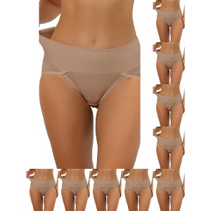 INSPIRE CHIC Women's Hi-Cut Ribbed High Waist Tummy Control Available in Plus Size Briefs 10 Packs - 1 of 4