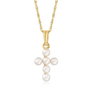 Ross-Simons Child's 2.5-3mm Cultured Pearl Cross Pendant Necklace in 14kt Yellow Gold Size 15 - 1 of 4