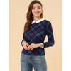 INSPIRE CHIC Women's Peter Pan Collar Contrast Puff Sleeve Plaid Blouse - 3 of 4