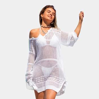 Women's Sheer V-Neck Crochet Cover-Up Dress - Cupshe