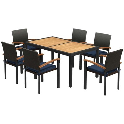 Resenkos 7-Piece Patio Dining Furniture, Outdoor Sectional Furniture, Cushions, PE Rattan, Black