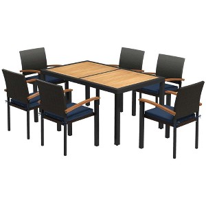 Resenkos 7-Piece Patio Dining Furniture, Outdoor Sectional Furniture, Cushions, PE Rattan, Black - 1 of 4