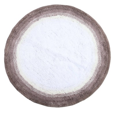 Beige and White Round Cotton Bath Rug