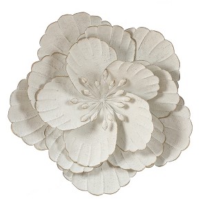 LuxenHome Distressed White Metal Flower 21.26-in H x 22.44-in W Wall Decor - 1 of 4