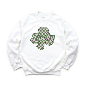 Simply Sage Market Women's Graphic Sweatshirt Lucky Checkered Grunge - 1 of 3