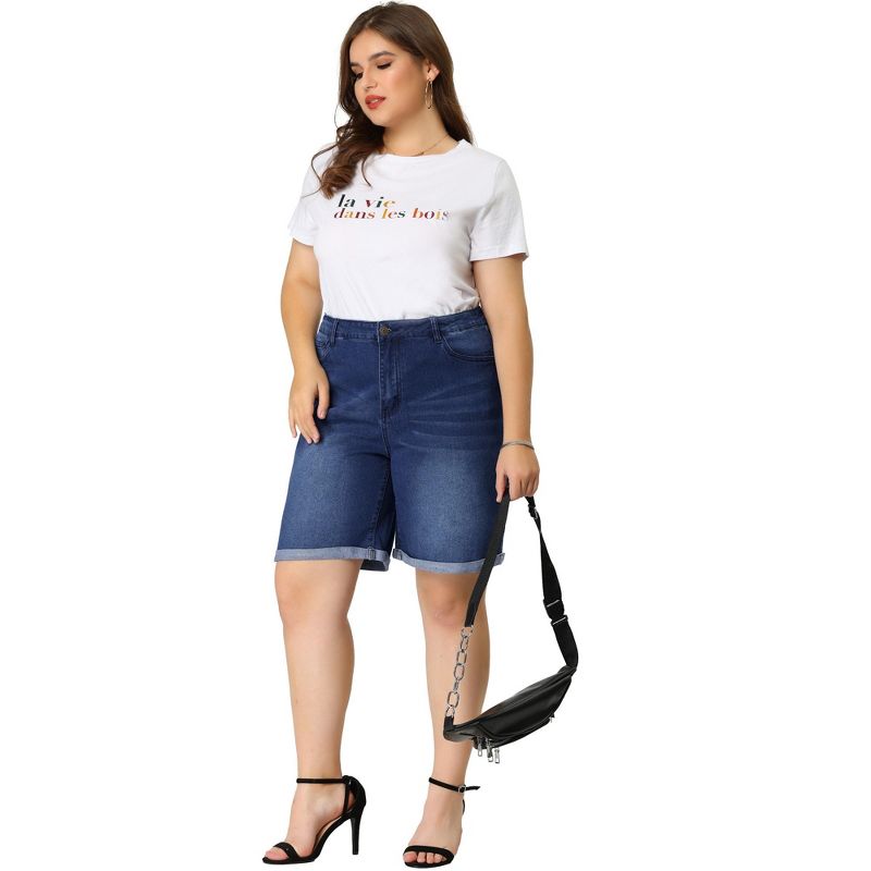 Agnes Orinda Women's Plus Size Jeans Casual Slash Pockets Washed Denim Shorts, 3 of 7