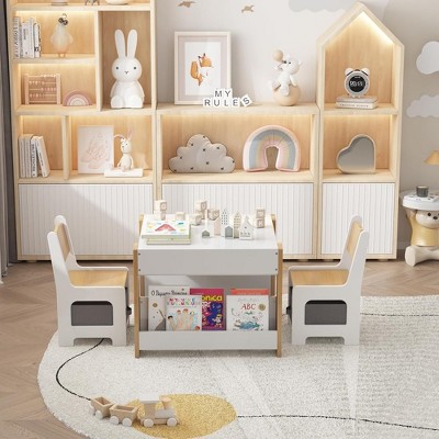 Garvee 4-in-1 Wooden Activity Table & 2 Chairs with Storage Drawer Detachable Tabletop,Kids Table and Chair Set