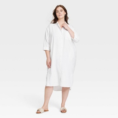 Women's 3/4 Sleeve Midi Shirtdress - Universal Thread™ White 3x : Target