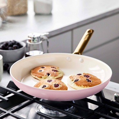 Blush Pink Ceramic Nonstick 10-Piece Cookware Set with Gold Handles