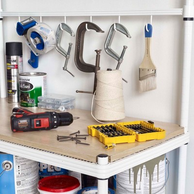Adjustable Sage Green Wire Utility Shelving Unit with Wood Top