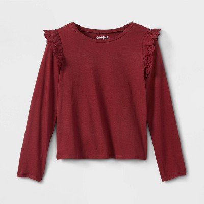 Image of Girls' Long Sleeve Eyelet T-Shirt - Cat & Jack™ Maroon S
