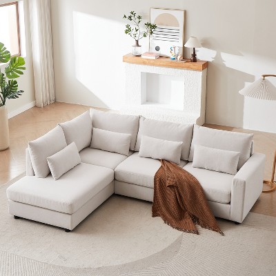 GDFStudio Bloor Modern 100.2" L-shaped Linen Upholstered Sofa with Ottoman