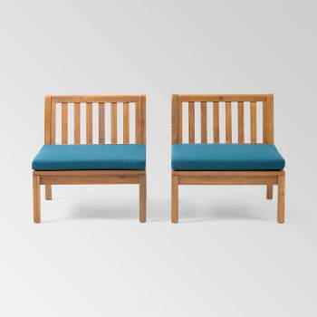 Caswell Set of 2 Acacia Wood Club Chairs - Teak/Dark Teal - Christopher Knight Home