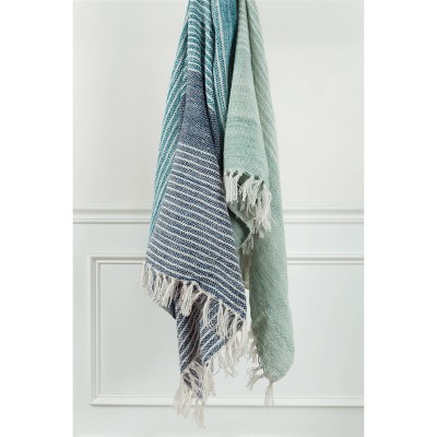 50 x60 Striped Throw Blanket Blue green Rizzy Home Indoor outdoor Fringed Tassels Machine Washable Target