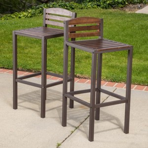 TOAOTBNBOB Modern Barstool Set of 2, Industrial Bar Stools for Outdoor, Comfortable Bar Chair with H-frame Legs, Dark Brown - 1 of 4