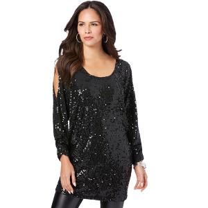 Roaman's Women's Plus Size Cold-Shoulder Sequin Tunic - 1 of 4