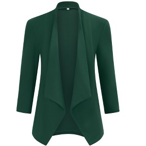 Coolmee Women's Long Sleeve Collarless Midiweight Work Office Blazer Open Front Jacket - 1 of 2