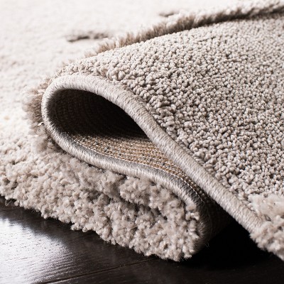 Gray and Ivory Rectangular Shag Synthetic Area Rug