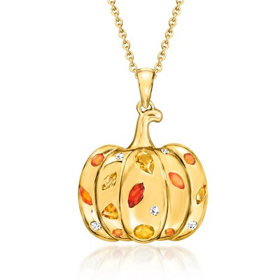 Ross-Simons Multi-Gemstone Pumpkin Pendant Necklace in 18kt Gold Over Sterling Size 18