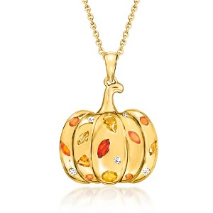 Ross-Simons Multi-Gemstone Pumpkin Pendant Necklace in 18kt Gold Over Sterling Size 18 - 1 of 3