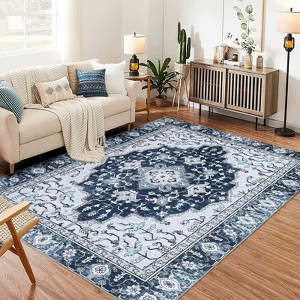 Washable Area Rug Thin Vintage Print Rug, Foldable Indoor Carpet for Living Room, Bedroom - 1 of 4