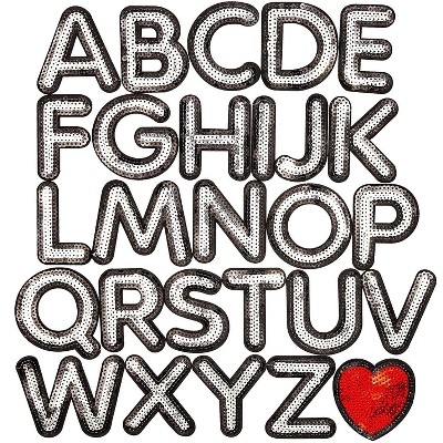 Iron On Alphabet Sequin Letter Patches A -Z and Heart (27 Piece)