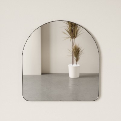 Metallic Titanium Arched Wall Mirror with Thin Rim