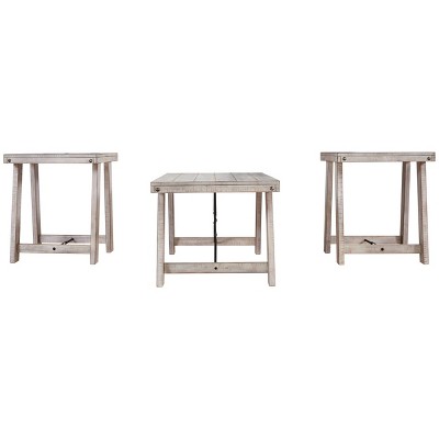 Beige Acacia Wood Rectangular Coffee & End Table Set