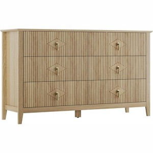 54" Wide Fluted 6-Drawer Dresser for Bedroom, Modern Wooden Chest with Metal Handles, Storage Organizer for Living Room, Hallway, or Entryway - 1 of 4