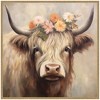 Kate & Laurel All Things Decor 30"x30" Sylvie Adorable Floral Boho Highland Cow Framed Canvas by The Creative Bunch Beaded Natural - 2 of 4