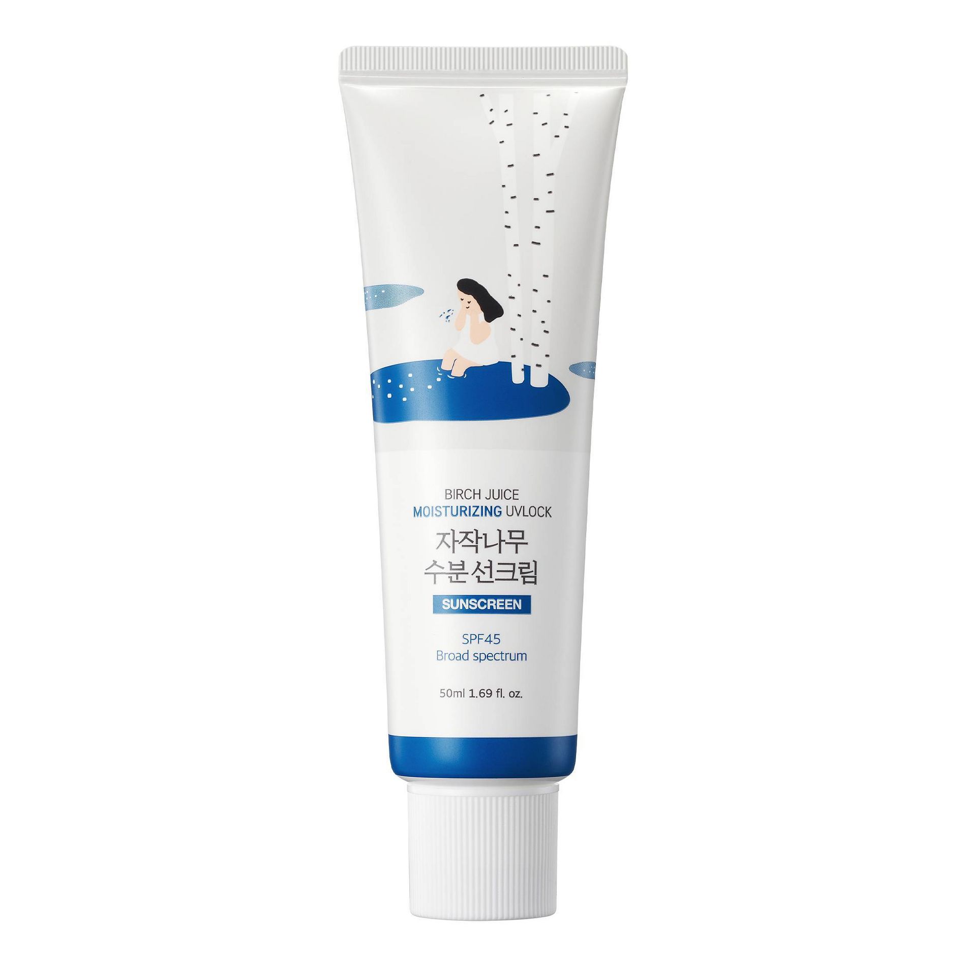 Round Lab Birch Juice Moisturizing UV Lock Korean Sunscreen with No White Cast, Moisturizing, Reef Safe, UVA & UVB Protection - SPF 45 - 50ml