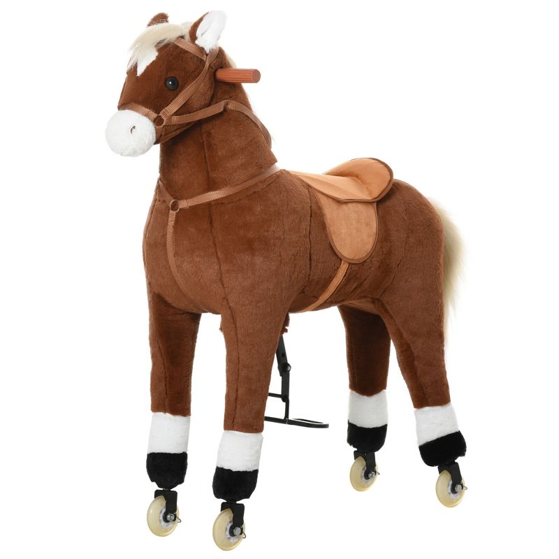Qaba Kids Ride-on Walking Horse with Easy Rolling Wheels, Soft Huggable Body, & a Large Size for Kids 5-16 Years, 1 of 10
